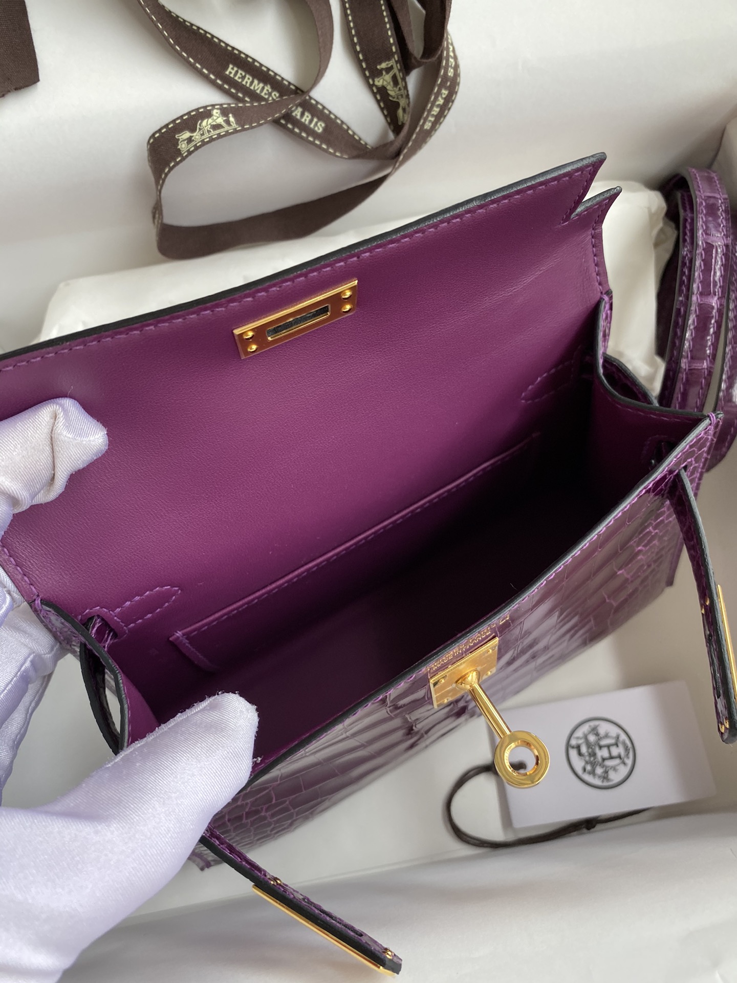 Hermes Kelly Mini II Bag 19CM In Dark Purple Shiny Alligator Leather